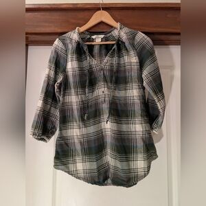 Plaid Button-Up Blouse